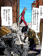 Narancia, eating garbage, is found by Fugo