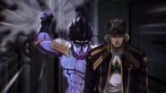 Star Platinum acerta um cano.