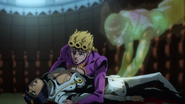 Bucciarati's spirit urges Giorno to flee the church with Trish