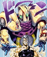 Judgement's full appearance, appearing behind Polnareff