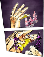 Yellow Temperance slowly eating Jotaro's hand