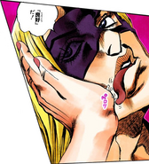 Melone tasting a woman's skin to figure out her blood type.