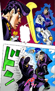 Okuyasu erases space to "teleport" Josuke into range