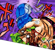 Pesci punched by an extended Sticky Fingers' arm