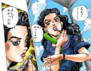 Yukako applying the Cinderella-brand lipstick.