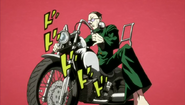 Usui on a motorbike, JoJo-style