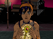 Narancia holding Coco Jumbo, spotting Mista and Giorno