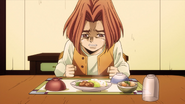 Hayato tearfully sitting at the dinner table after Kira's death, remaining strong for his mother.