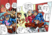 Narancia helping Fugo's "first aid" on Mista