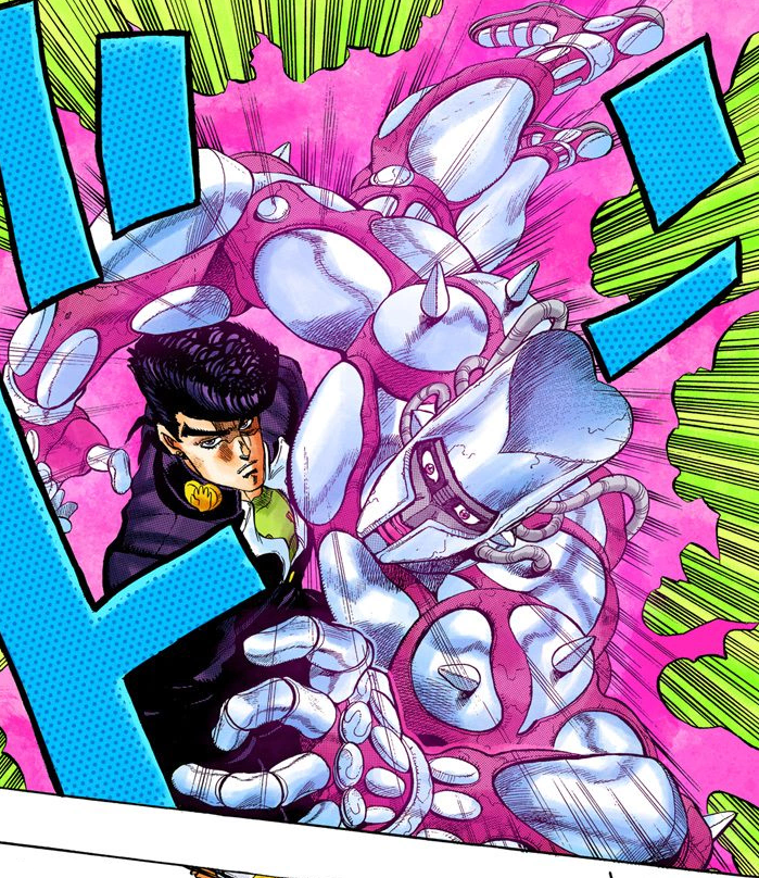 One of Josuke's most famous poses is just him summoning Crazy Diamond to  punch the spaghetti : r/StardustCrusaders