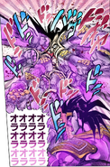 Star Platinum punching Nukesaku, "testing" his immortality