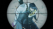 Preparing to shoot Josuke and Jotaro.