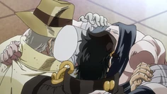 Jotaro and Joseph bidding goodbye to Polnareff after defeating DIO