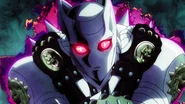 Killer Queen being summoned to protect Kira from Josuke.