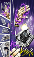 DIO using Hermit Purple to takes a photo of Joseph and Jotaro