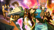 Caesar and Joseph putting aside their differences to fight the Pillar Men