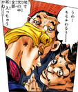 Giorno's first appearance, stuffing his ear into his head