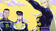 Mikitaka points out Super Fly to Josuke and Okuyasu.