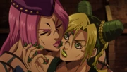 Anasui morde uma flor no rosto de Jolyne