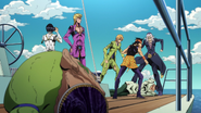 Zucchero's body kicked by Fugo, Narancia, and Abbacchio