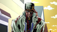 Jotaro stands up to protect Koichi, despite his severe wounds.