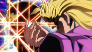 Giorno as he appears in the third version of Uragirimono no Requiem striking a pose similar to that of Dio Brando