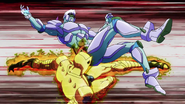 Killer Queen sweeps Crazy Diamond's legs.