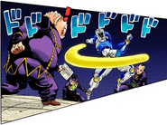 Shigechi is tricked by Okuyasu as The Hand swipes the check away.