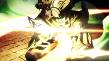 Giorno pierces his Stand with the Arrow