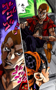 Formaggio confronts Narancia in Bucciarati's rented car