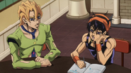 Primera aparición de Narancia en el anime junto a Fugo.