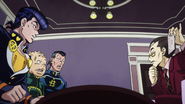 Shigechi, Josuke and Okuyasu nervously trying to redeem their ticket.