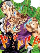 Pearl Jam makes Okuyasu scratch the flesh off his shoulder...