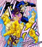 Star Platinum пробивает живот The World после трюка Джотаро