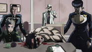 Koichi and the others discover Kosaku Kawajiri's corpse after Kira's escape.