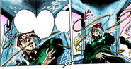 Kakyoin fixed to a corner because of Death Thirteen's control on the world of dreams.