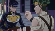 Josuke tries to keep from laughing