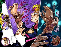 Isso tá na fandom oficial de jojo Cas Gi WIKI JOJO'S BIZARRE  ENCYCLOPEDIA dl Experience, o stand antes de ser atingido pela flecha Gold  Pica de cearense é um dos Stands mais