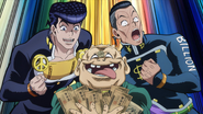 Okuyasu and his friends pose with their hard-earned cash.