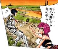 Триш предупреждает Буччеррати, что Пеши с остальными в Mr.President