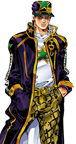 Jotaro kujo at 50 with long white hair, hat and jacket