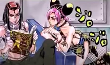 Jolyne with Hermes in an Ultra Jump commercial