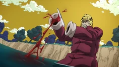 Slicing his wrist so the blood can be used to find Shizuka.
