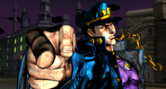 An early rendition of Jotaro in the very first teaser trailer for All Star Battle