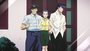 A young Josuke with his mother and grandfather.