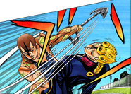 Giorno dodging an attack by Luca