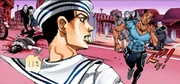 Josuke sengo perseguidos por civis controlados pelo Blue Hawaii