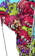 Doppio launching a rush attack at Risotto with King Crimson's arms.