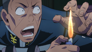 Okuyasu being forced by Rohan Kishibe to burn himself.