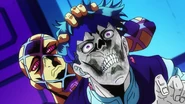 HS pins Rohan down.png (2.33 MB) Pinned down by Highway Star after Josuke's escape.